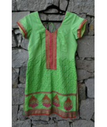 Indian Women Green Kurta Embroidered Tunic for Leggings Top Pakistani Small - £12.19 GBP