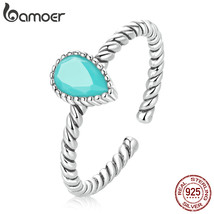Ling silver trendy waterdrop turquoise open size ring for women 100 silver twisted ring thumb200