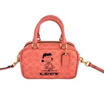 Coach CBJ62 X Peanuts Lucy Signature Satchel Crossbody Handbag Bright Coral - $3,438.66 MXN