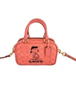 Coach CBJ62 X Peanuts Lucy Signature Satchel Crossbody Handbag Bright Coral - $261.38 CAD