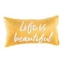 Life Is Beautiful Mustard Color Embroidered Decorative Cushions 2 Pcs - £37.53 GBP