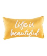 LIFE IS BEAUTIFUL MUSTARD COLOR EMBROIDERED DECORATIVE CUSHIONS 2 PCS - £37.67 GBP