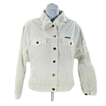 Denim Jean Jacket Womens Large White LS Pockets Cotton Star Blue Apparel - £11.73 GBP
