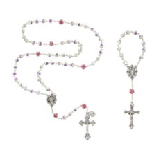 Purple Floral Garden Bead Rosary and Auto Rosary 5 and 1 Decade Set Cath... - $19.95