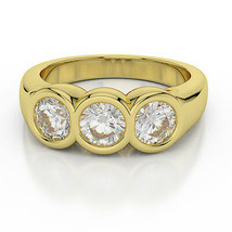 Round Cut Forever Brilliant Moissanite 14k Yellow Gold 3-Stone Engagement Ring - £541.27 GBP
