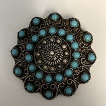 Vintage 950 Sterling Silver Brooch Pin With 28 Turquoise Beads - £39.52 GBP