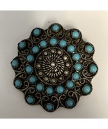 VINTAGE 950 STERLING SILVER BROOCH PIN WITH 28 TURQUOISE BEADS - £38.91 GBP