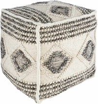 Cowanesque Beige Diamond-Patterned Square Pouf Handmade - $183.85