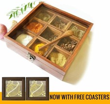 Spice Box - Sheesham Wood Spice Box Container - Spice Box Holder With 2 Coasters - £43.49 GBP
