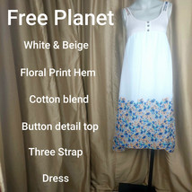 Free Planet White &amp; Beige Floral Print Cotton Blend Dress Size 12 - $15.00