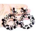 Black Crystal Hoop Earrings: Glamorous Rhinestone Drops for Prom, Bridal... - £24.98 GBP