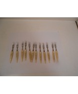 Vintage 12  Mini Stainless  Appetizer/Cocktail Forks Ivory  Gold Colored... - $214.77 MXN