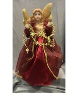 Christmas Tree Topper Lighted Angel Red &amp; Gold 10&quot; Lights Up Plug In VTG... - $17.77