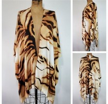 Chico&#39;s Cardigan Shrug Poncho Drape Scarf Blanket Tiger Animal Print Cream Brown - £45.82 GBP