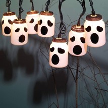 Halloween 8 LED Mason Jar Ghost White Plastic Party Lights Indoor Widows Decor - £15.97 GBP