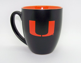 Miami Hurricanes NCAA Matte Black Bistro Ceramic Coffee Cup Mug 15 oz Orange - £17.40 GBP