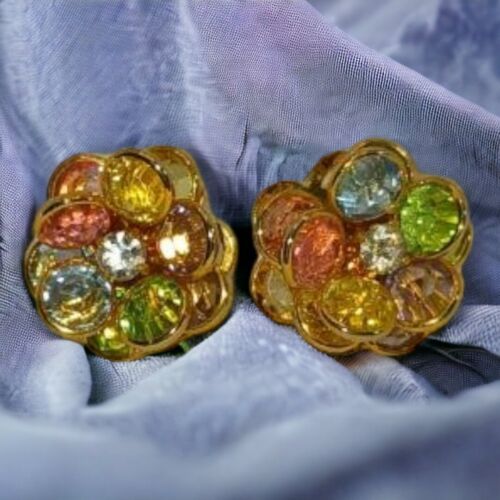 Vintage avon  Multi color crystal cluster flower earrings - $20.00