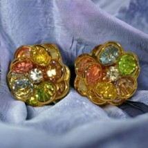 Vintage avon  Multi color crystal cluster flower earrings - £15.95 GBP