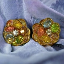 Vintage avon  Multi color crystal cluster flower earrings - £15.98 GBP