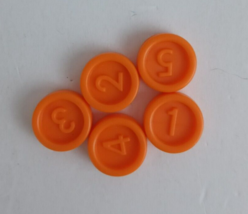 1979 Downfall Board Game Replacement Parts 5 Orange Numbers Counters - £2.31 GBP
