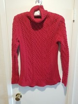 Lands End Sweater Womens Small 6-8 Red Cable Knit Turtleneck Pullover Cl... - £22.94 GBP