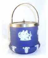 Antique Wedgwood Jasperware Blue Colored Covered Biscuit Barrel Silver-p... - £169.94 GBP