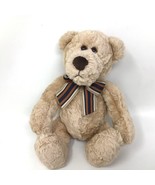 Snickles  the Tan plush Bear 12&quot; Tan Striped Bow Gund Beanie - $221.94 MXN