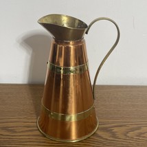 Copper With Brass Accents Pitcher Jug Made In England Rustic Decor 6” H - £14.35 GBP