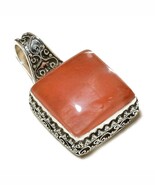 Red Cherry Quartz Gemstone 925 Silver Overlay Handmade Vintage Style Pen... - $20.50 CAD