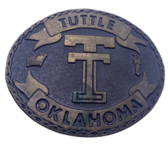 Tuttle Oklahoma OK Belt Buckle Magicast 1970s Brass VERY RARE Western Wear - $140.07