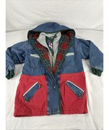 Vtg 1980s CURRENT SEEN ColorBlock Denim Jean Jacket Women Sz M Flannel L... - $618.58 MXN