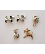 Lot of 5 Vintage 1960&#39;s pins, gold tone, enamel, pearl Very Nice Condition! - £7.98 GBP