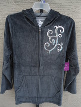  JUST MY SIZE 1X  VELOUR  HOODED ZIP FRONT JACKET WITH SEQUINS STEEL 1X - £8.59 GBP