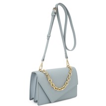 New Blue Smooth Plain Chain Link Crossbody Hand Bag - $37.62