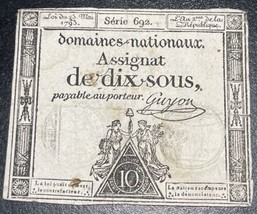 1793 (23 May) France French Revolution 10 Sous Assignat Series 692 Banknote - £15.82 GBP