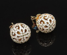 925 Silver - Vintage Gold Plated Topaz Openwork Scroll Sphere Earrings -... - $37.78