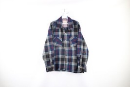 Vtg 70s Streetwear Mens Large Wool Blend Looped Collar Board Button Shirt Plaid - £54.71 GBP
