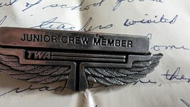 TWA Trans World Air Lines Junior Crew Member Wings Pin Vintage Plastic - $8.81