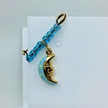 Baby Pin in Pure 14k Yellow Gold with Blue Beads, Enamel, and Moon - Spiritual P - $129.35