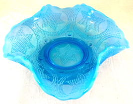 Vintage Fenton Opalescent Glass Beaded Star &amp; Swag Square Ruffled Dish Bowl 1910 - £31.96 GBP