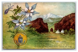 Colorado State Card Columbine Flower Seal Garden Of the Gods DB Postcard P22 - £2.75 GBP