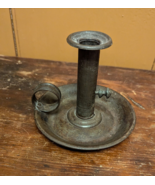 Antique 19thC. Primitive Iron 4.5&quot; Chamber Stick Push-Up Candle Holder A... - $87.07