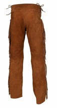 Mens Real Buckskin Suede Leather Brown Pant Fringes Red Indian Reenactment - £104.23 GBP