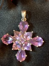 Vintage Silver And Amethyst Cross Pendant Made In India Tested On Presidium - £29.88 GBP