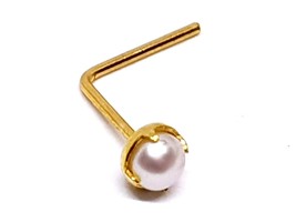 Pearl Nose Stud 9K Gold 22g (0.6mm) L Bent Cultured Pearl Genuine Body Jewellery - £16.56 GBP