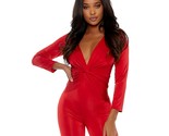 Capri Jumpsuit Gathered Knot Front Three Quarter Sleeves Plunge Red 8868... - $54.44