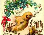 A Happy Easter Chicks Bunny Flower Egg Gilt Embossed UNP DB Postcard E4 - $9.85