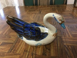 Vintage Tonala Mexican Pottery Heavy Stoneware SWAN Votive Candle Holder 7.25&quot; - £25.39 GBP