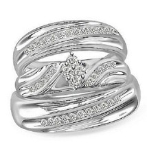 14K White Gold Over 2.25 CT. T.W. Round Diamond Trio Set His Her Engagement Ring - £105.00 GBP