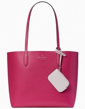 Kate Spade Ava Reversible Ruby Red Leather Tote Pouch Pearl NWT K6052 $359 MSRP - £85.34 GBP